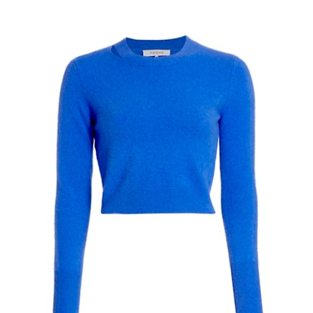 FRAME  blue cutout cashmere crop sweater